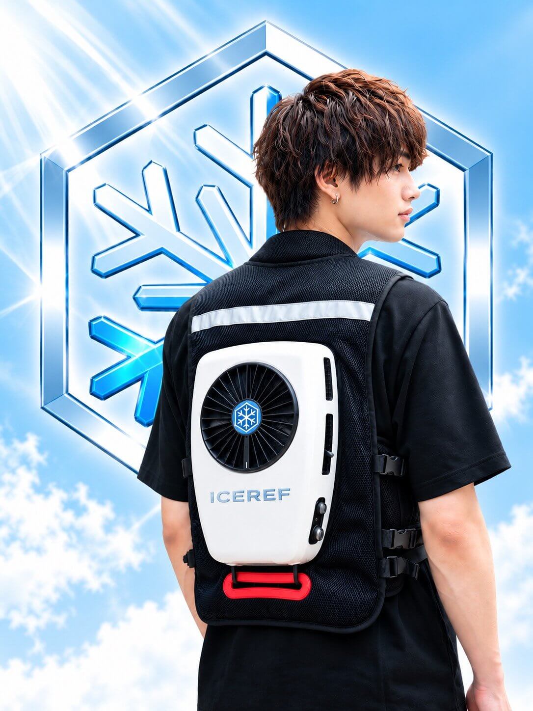 アイスレフ CoolBag を着用した作業者の後ろ姿